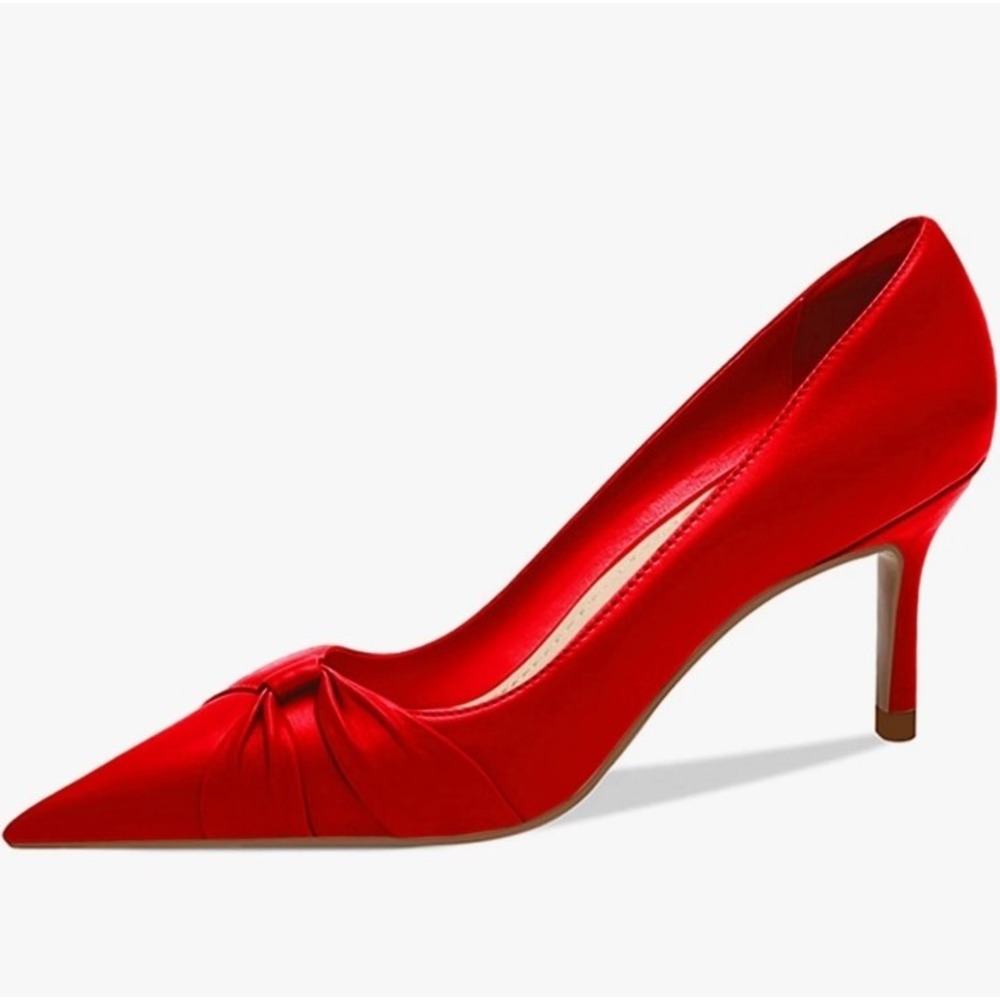 Red Pointed Toe Heel Pumps with Knot Detail Size 11 Dress Shoes